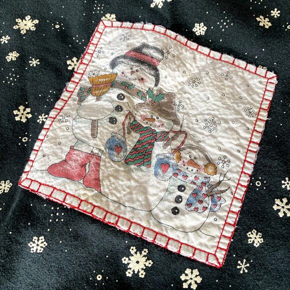 Vintage 90's Grandmacore Women's Black Snowman Winter Patchwork Sweatshirt XL - Picture 4 of 10